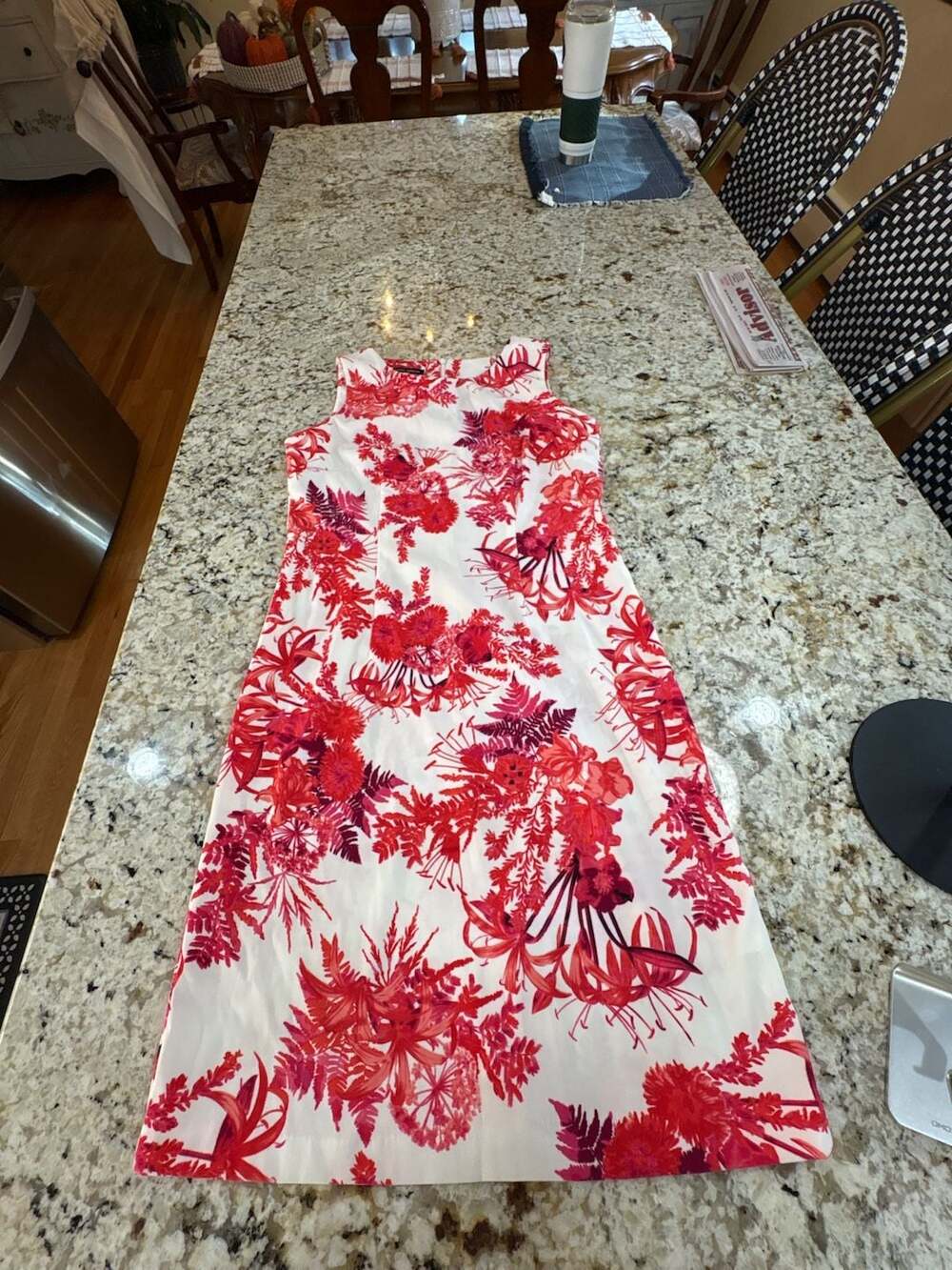 Mario Serrani Italy Floral Print Sleeveless Shift Dress Size 6 White Red